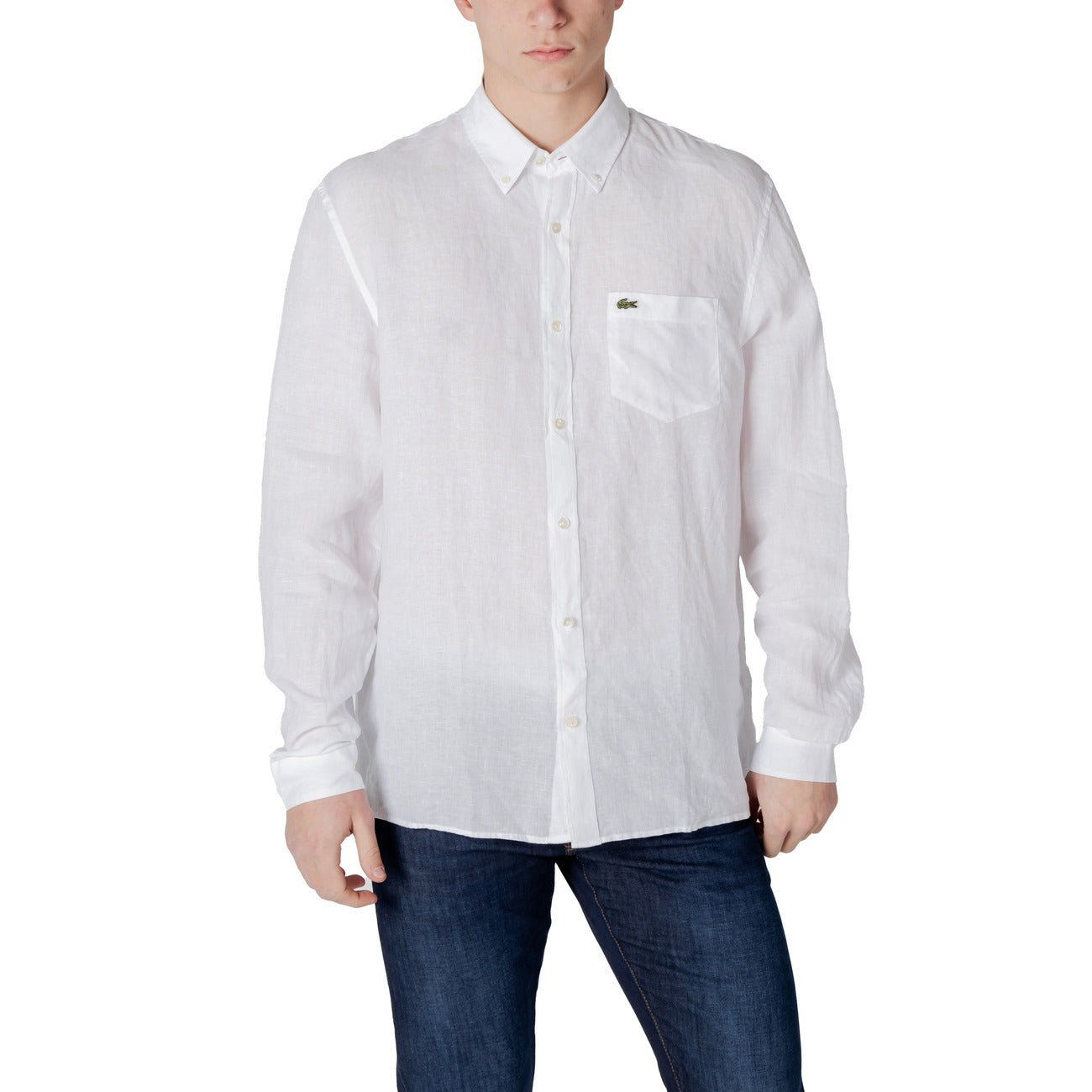2413004 Lacoste Camicia Bianca Lino Uomo