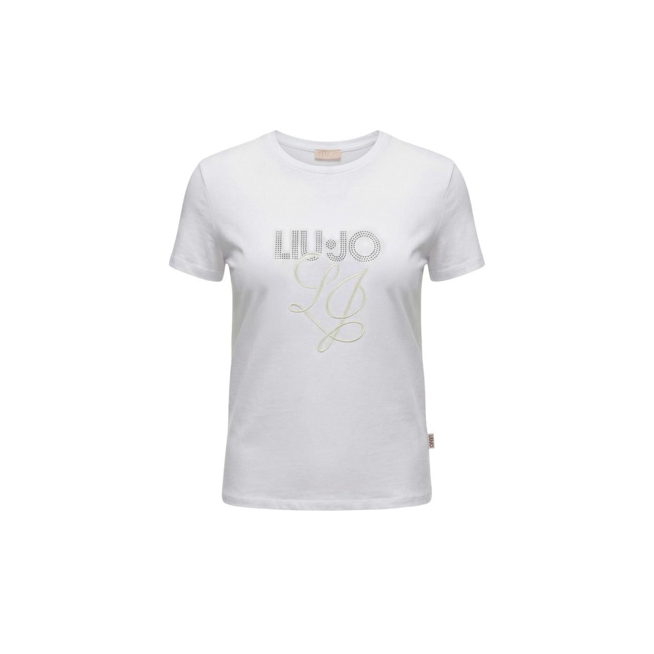 2456225 Liu Jo T-Shirt Donna Beige Cotone Stampa Strass