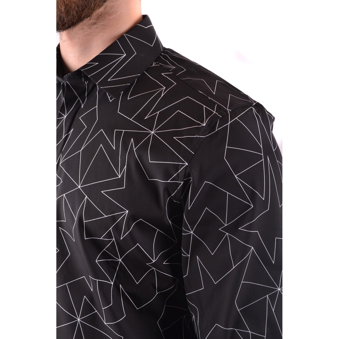 2436066 Neil Barrett Camicia Nero Geometrica Maniche Lunghe Uomo