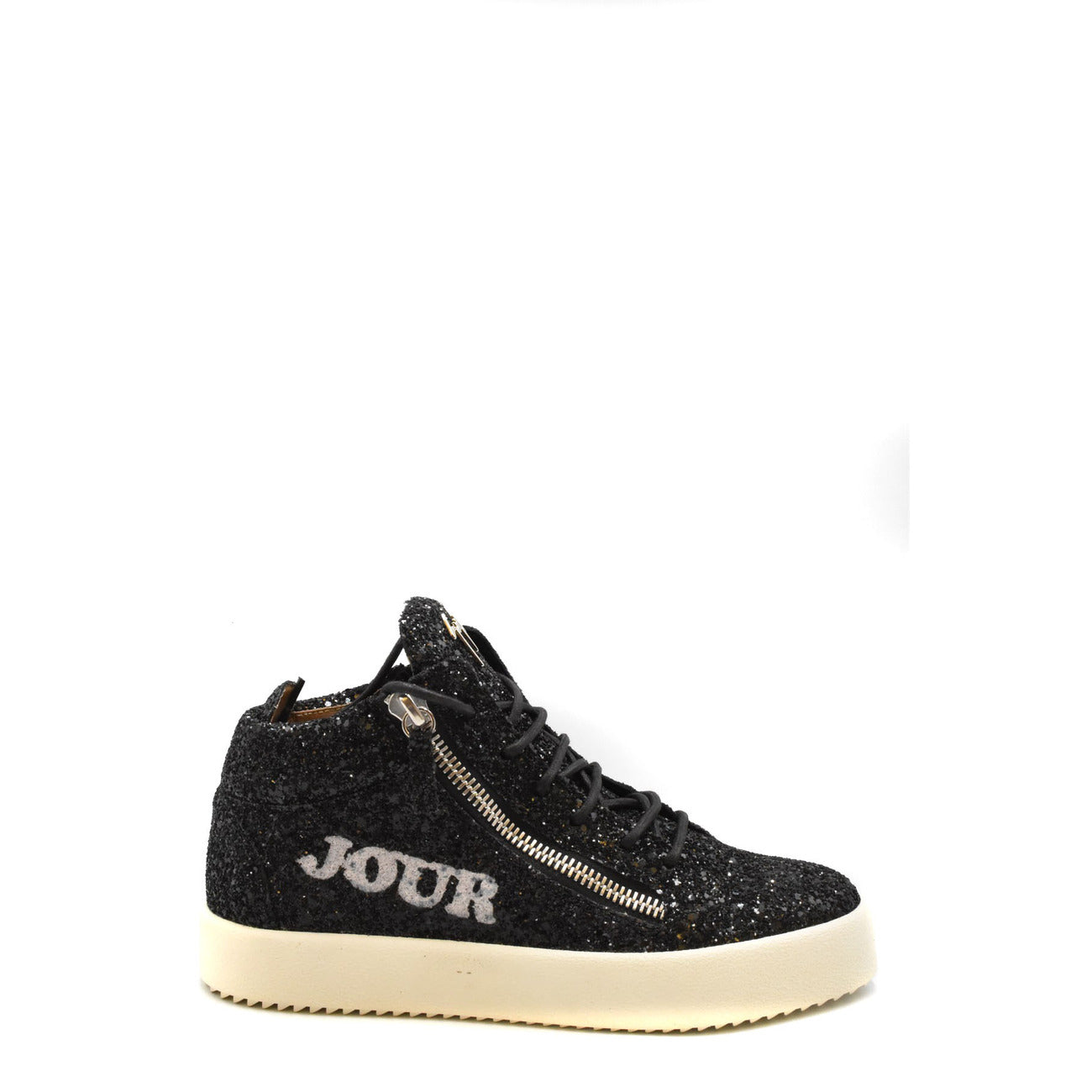 2438011 Giuseppe Zanotti Sneakers Nere Pelle Strass Zip Lacci Donna