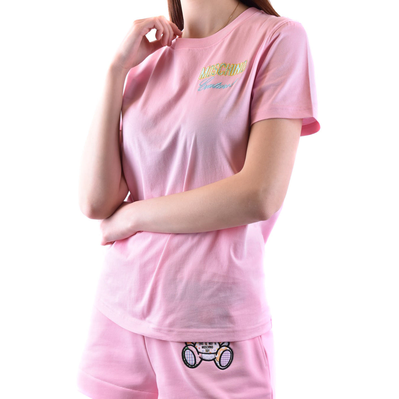 487289 Moschino T-Shirt Rosa Stampa Donna