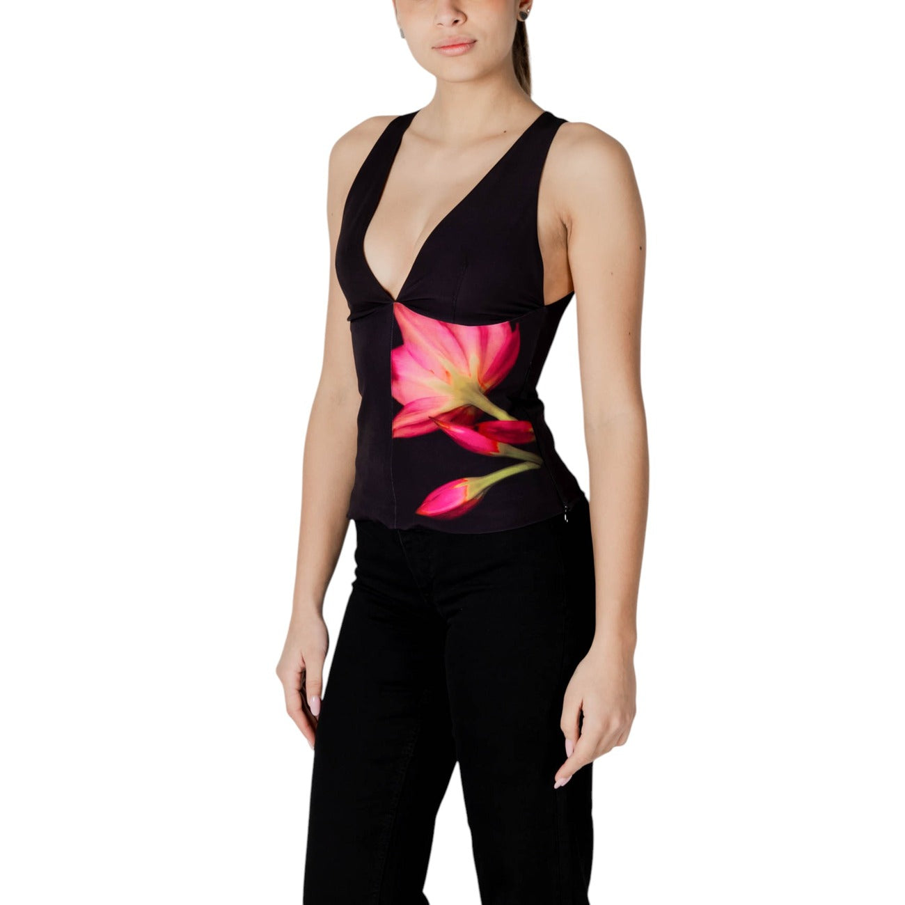 2412678 Desigual Top Nero Floreale Donna