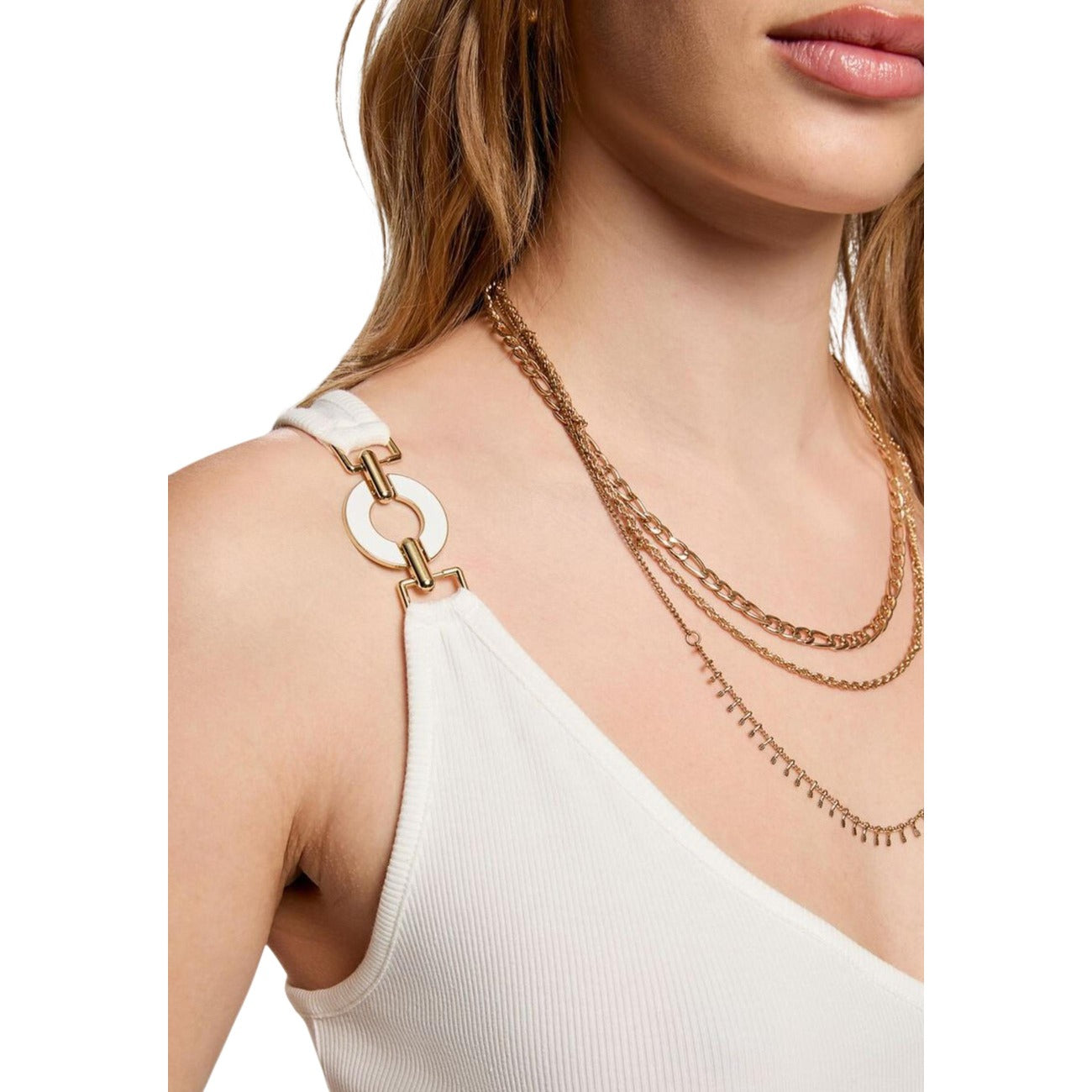 516568 Morgan De Toi Top Bianco Spalline Donna