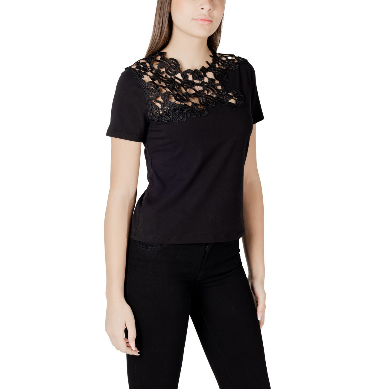 2418614 Morgan De Toi T-Shirt Nera Bottone Scollo Tondo Donna
