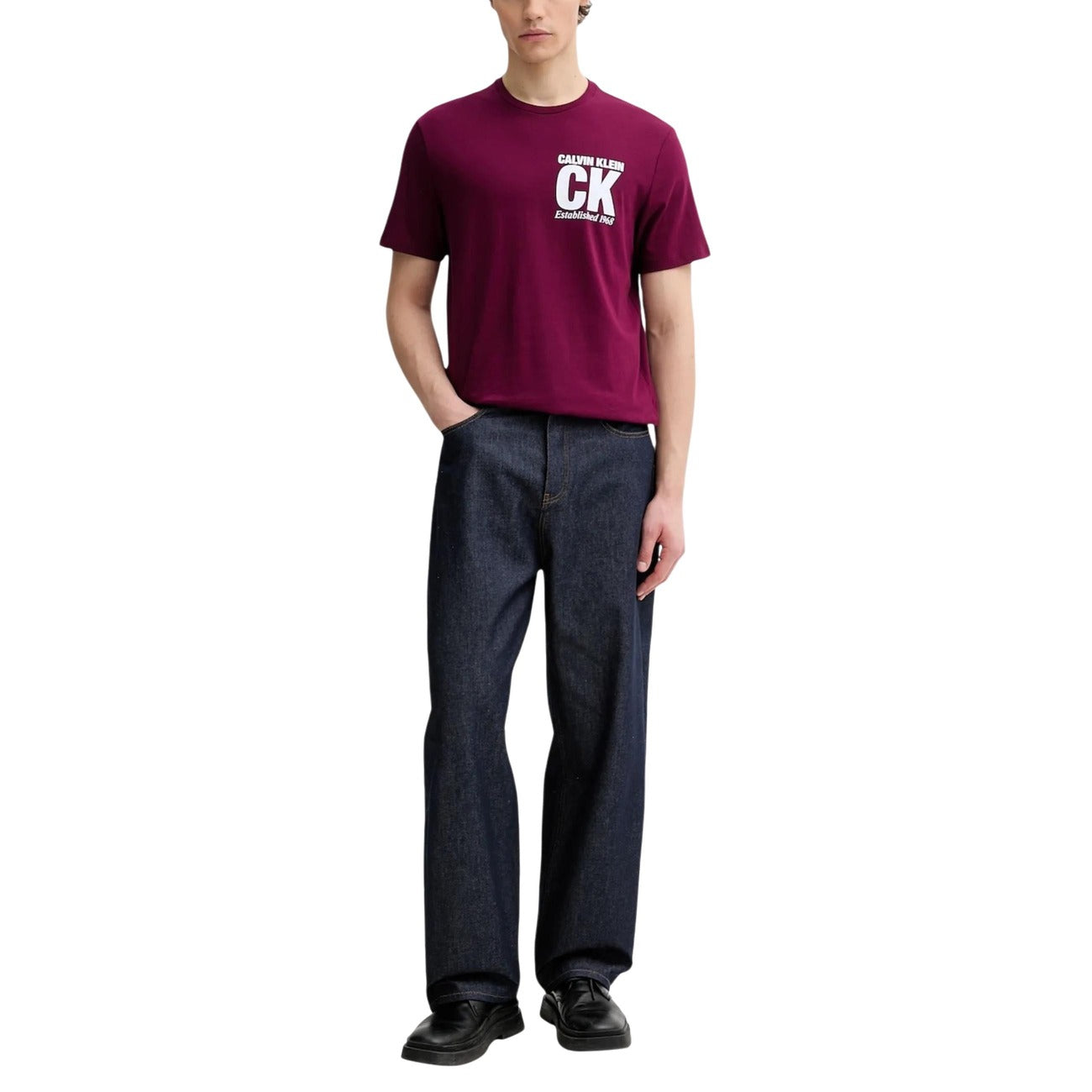 2452203 Calvin Klein T-Shirt Bordeaux Stampa 100% Cotone Uomo