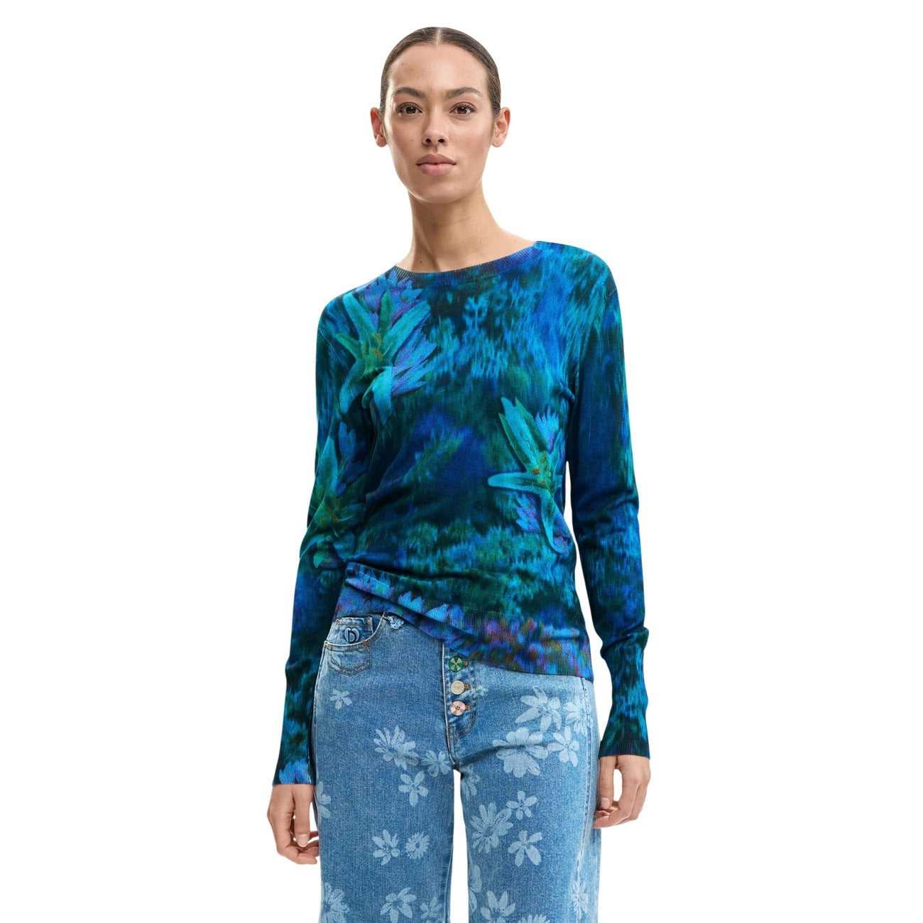 2453159 Desigual Maglia Donna Blu Floreale Viscosa
