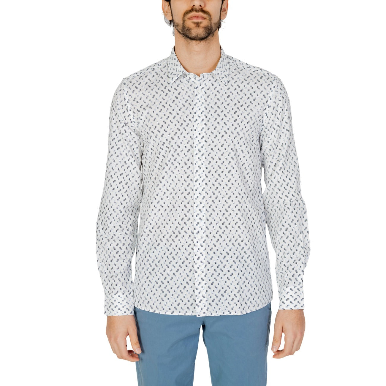 2211281 Antony Morato Camicia Bianca Geometrica Cotone Viscosa Uomo