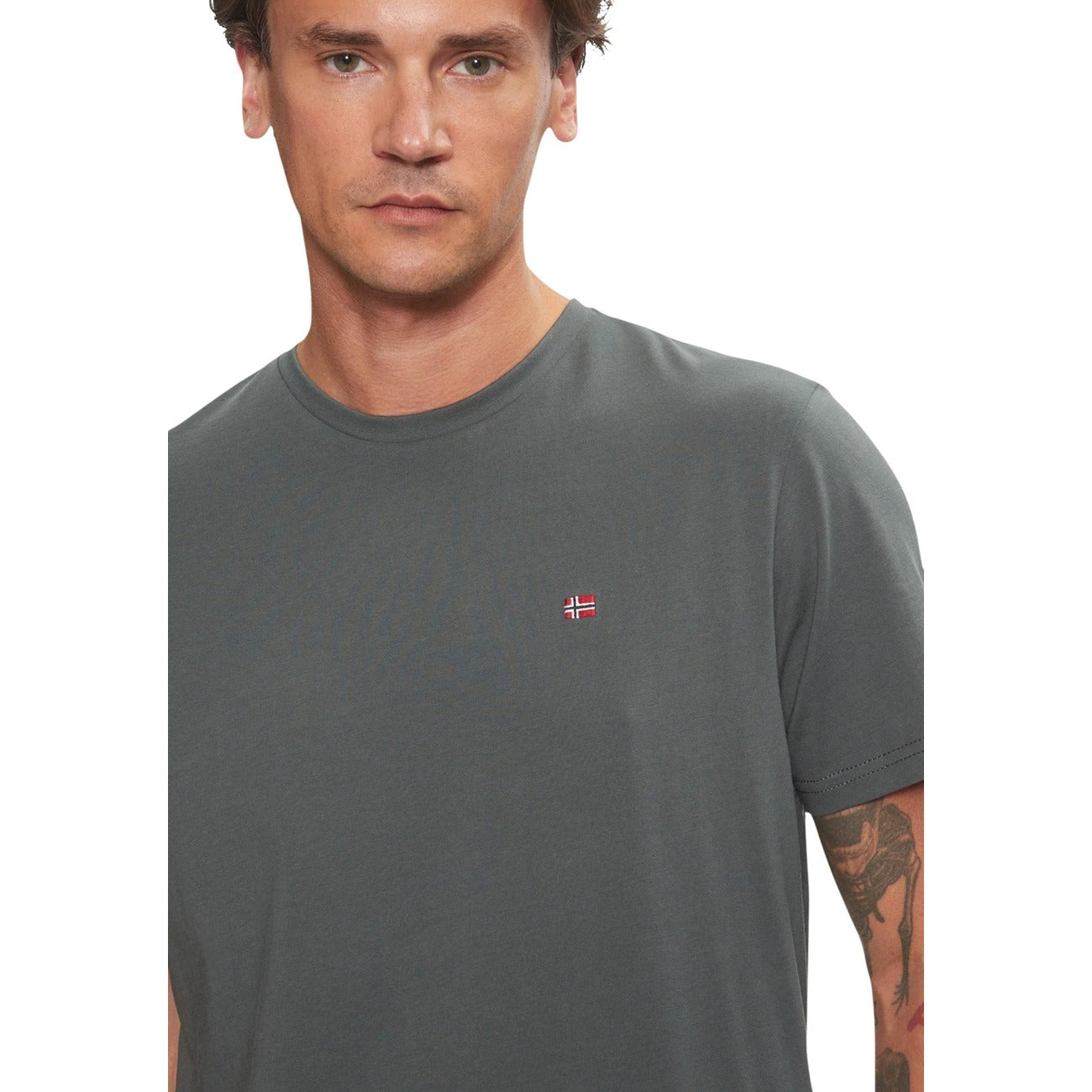 2458200 Napapijri T-Shirt Verde Cotone Scollo Tondo Uomo