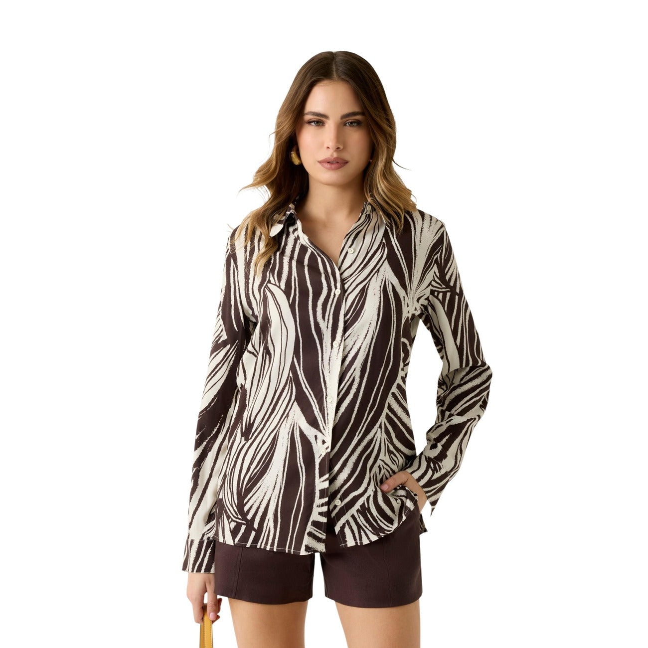 2459722 Guess Camicia Marrone Bottoni Donna