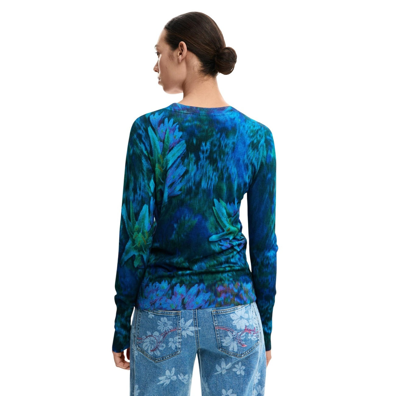 2453159 Desigual Maglia Donna Blu Floreale Viscosa
