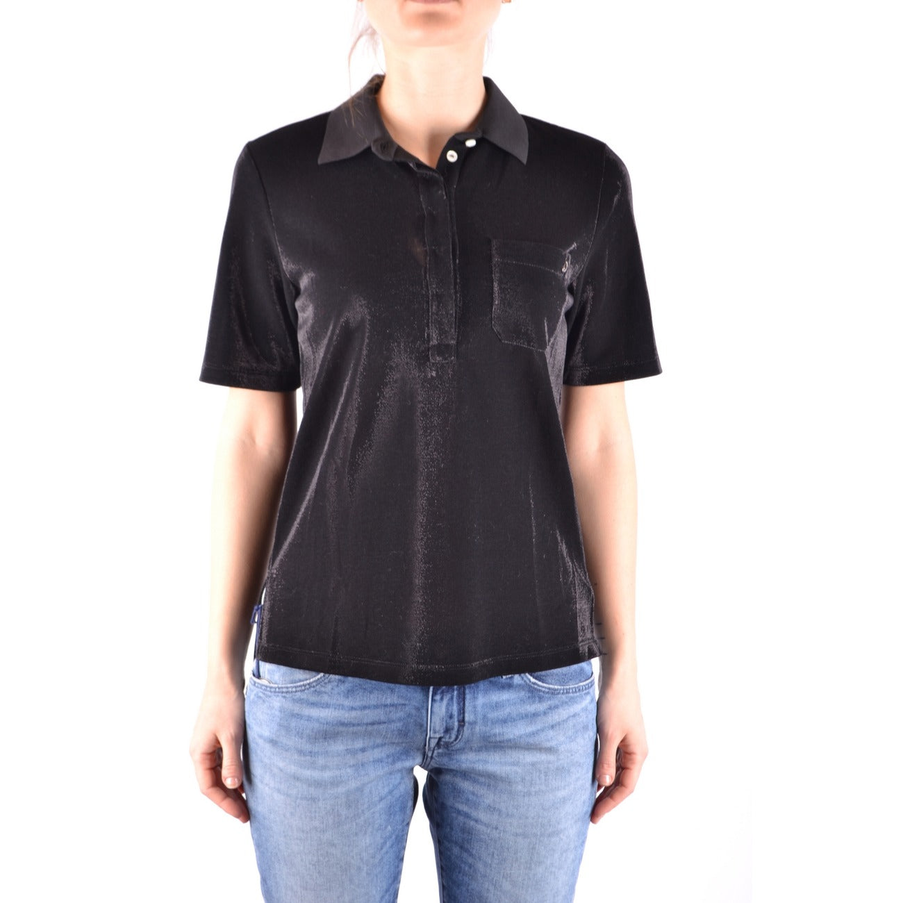 2437692 Jacob Cohen Polo Nera Cotone Bottoni Made Italy Donna