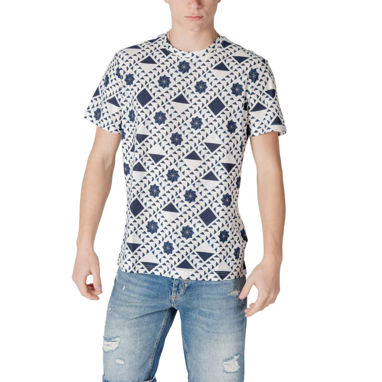 2413793 Antony Morato T-Shirt Blu Fantasia Geometrica Uomo