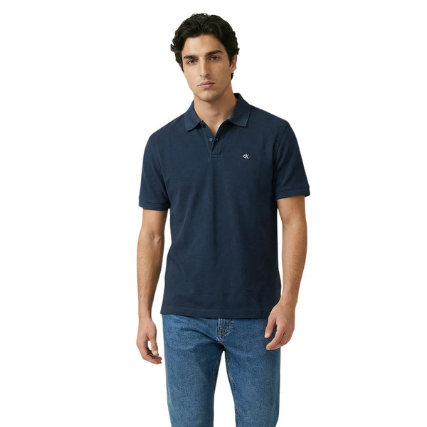 Polo Blu Cotone Colletto Polo Maniche Corte Uomo
