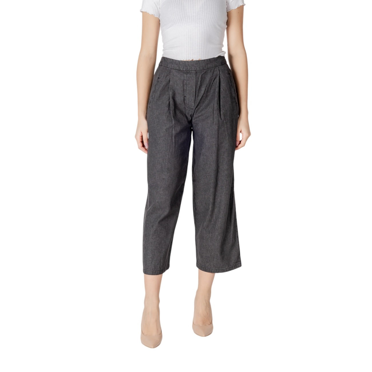 2413684 Ichi Pantaloni Neri Cotone Tasche Donna