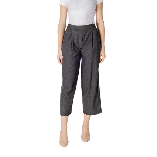 2413684 Ichi Pantaloni Neri Cotone Tasche Donna
