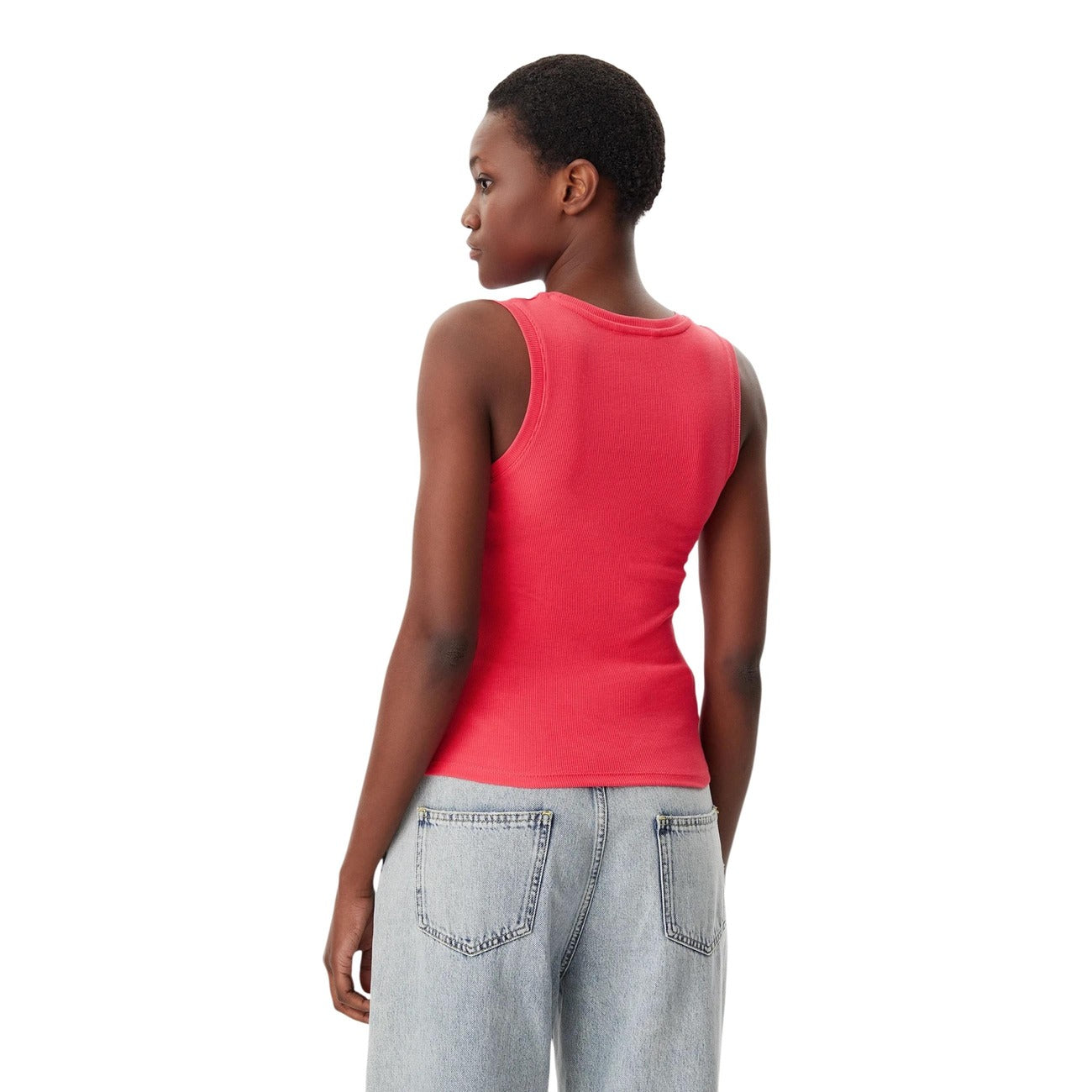 2457445 Tommy Hilfiger Jeans Canotta Fuxia Cotone Elastan Scollo Tondo Donna