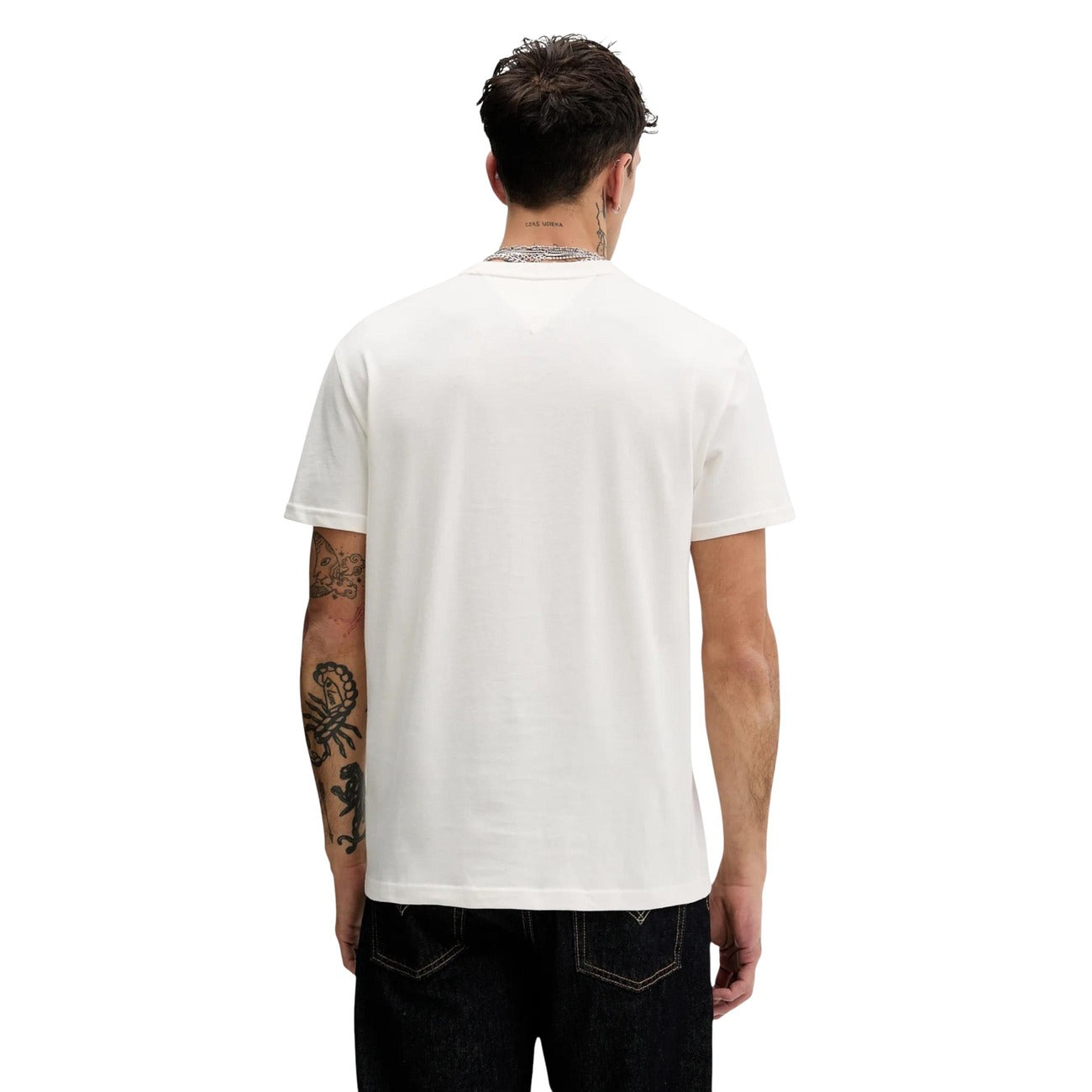 2447452 Tommy Hilfiger Jeans T-shirt Bianca Stampa Cotone Organico Uomo