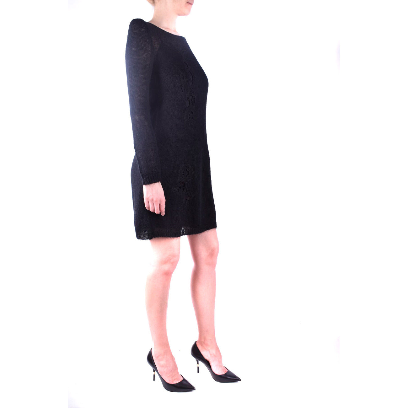 2426307 Twin-Set Abito Nero Corto Donna Lana Mohair Scollo Barca