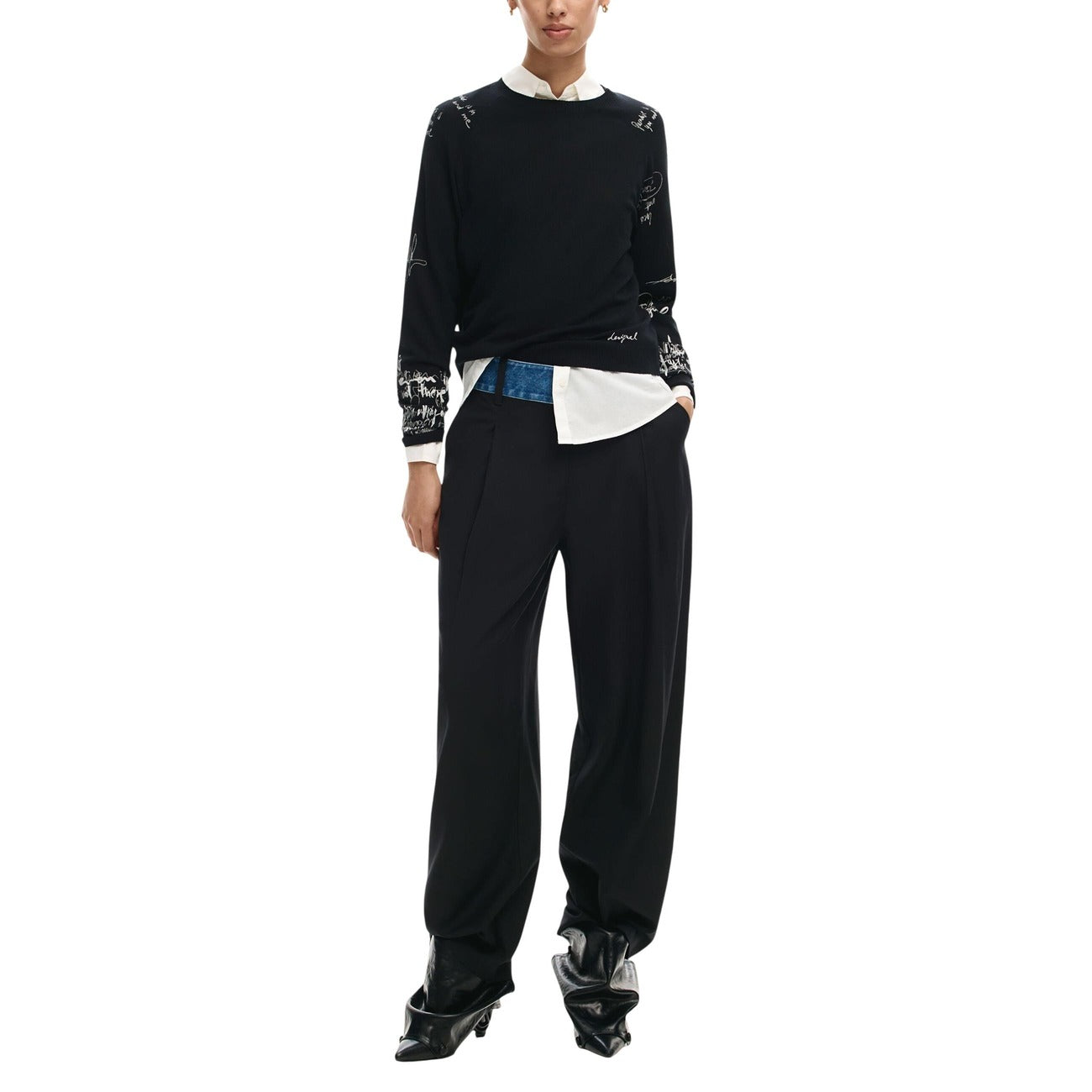 2451021 Desigual Maglia Donna Nera Stampa Viscosa
