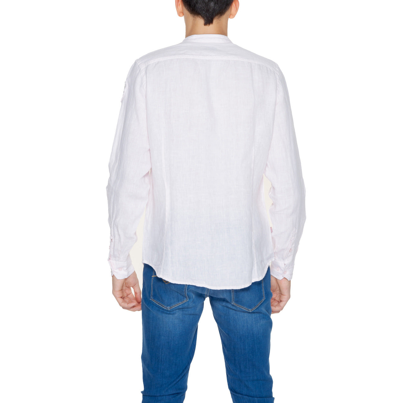 2252150 Blauer Camicia Rosa Lino Colletto Coreano Uomo
