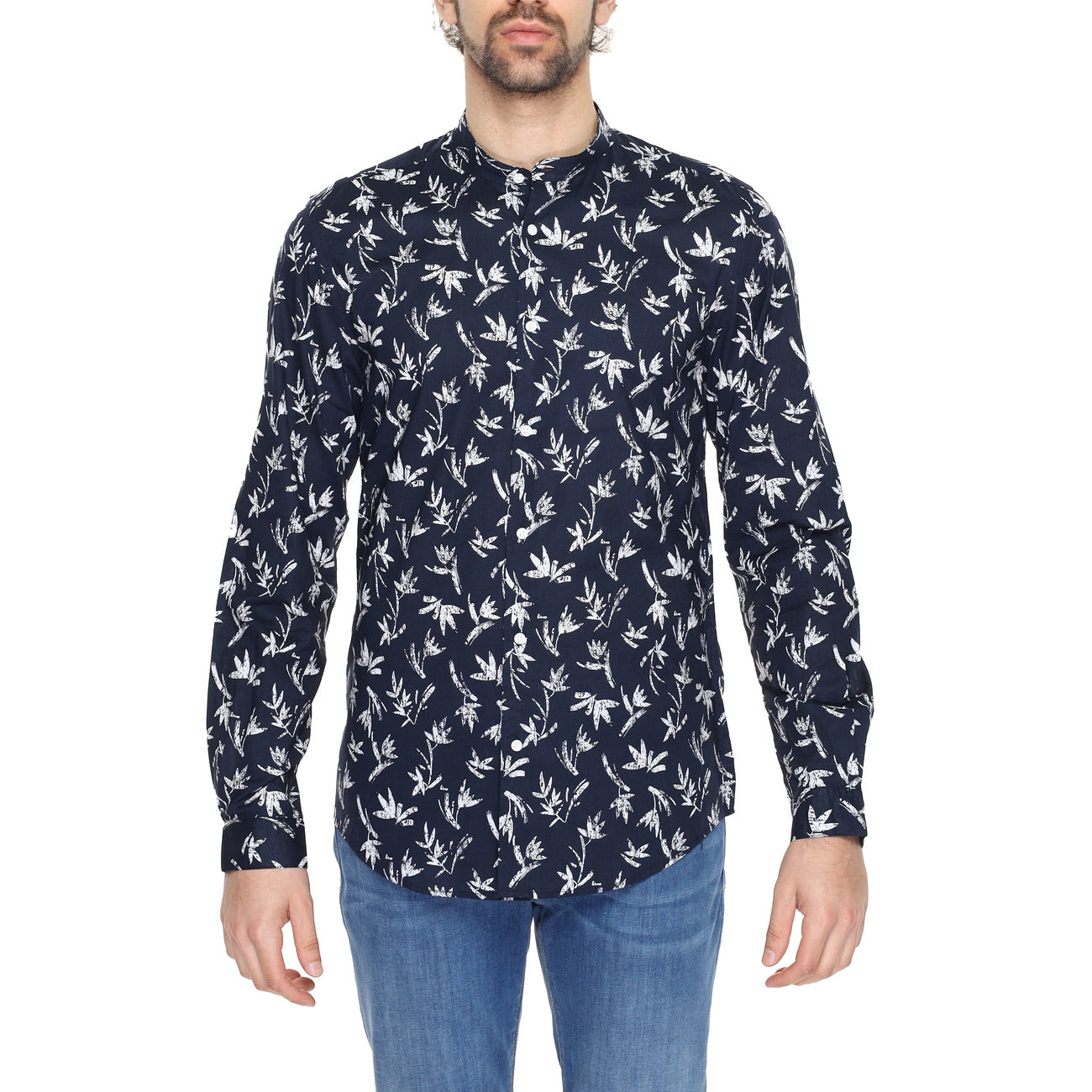 2218315 Antony Morato Camicia Blu Floreale Cotone Colletto Coreana Uomo