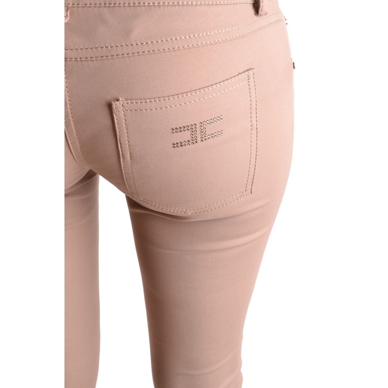 2440277 Elisabetta Franchi Pantaloni Beige Zip Bottone Tasche Donna