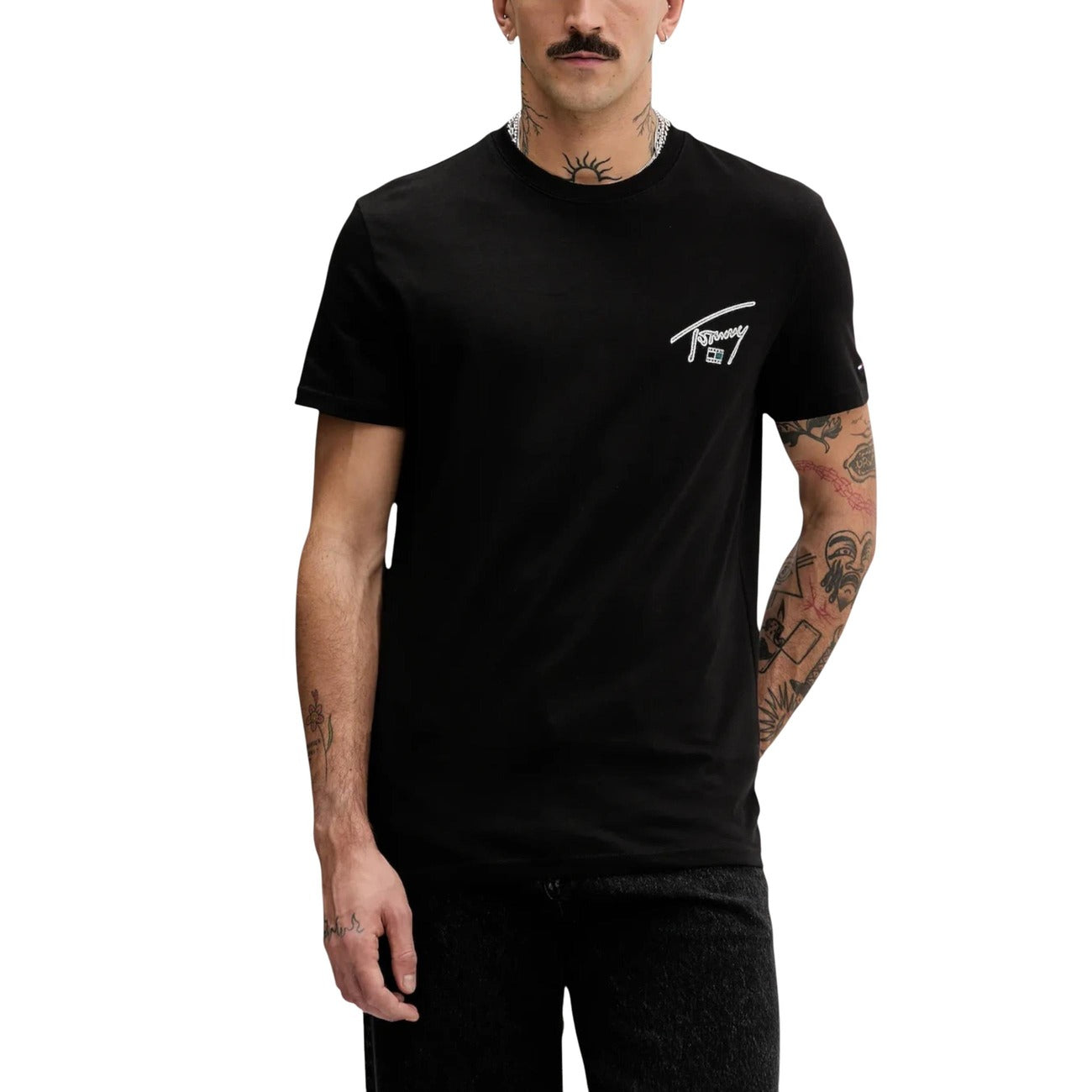 2447076 Tommy Hilfiger Jeans T-shirt Nera Stampa Cotone Organico Uomo
