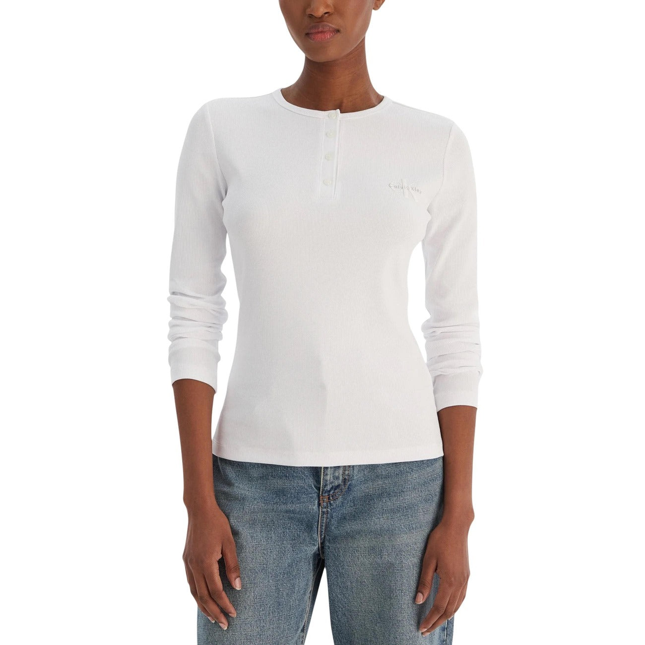 497986 Calvin Klein Jeans Maglia Bianca Maniche Lunghe Donna
