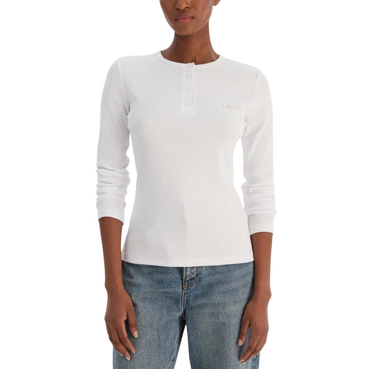 497986 Calvin Klein Jeans Maglia Bianca Maniche Lunghe Donna