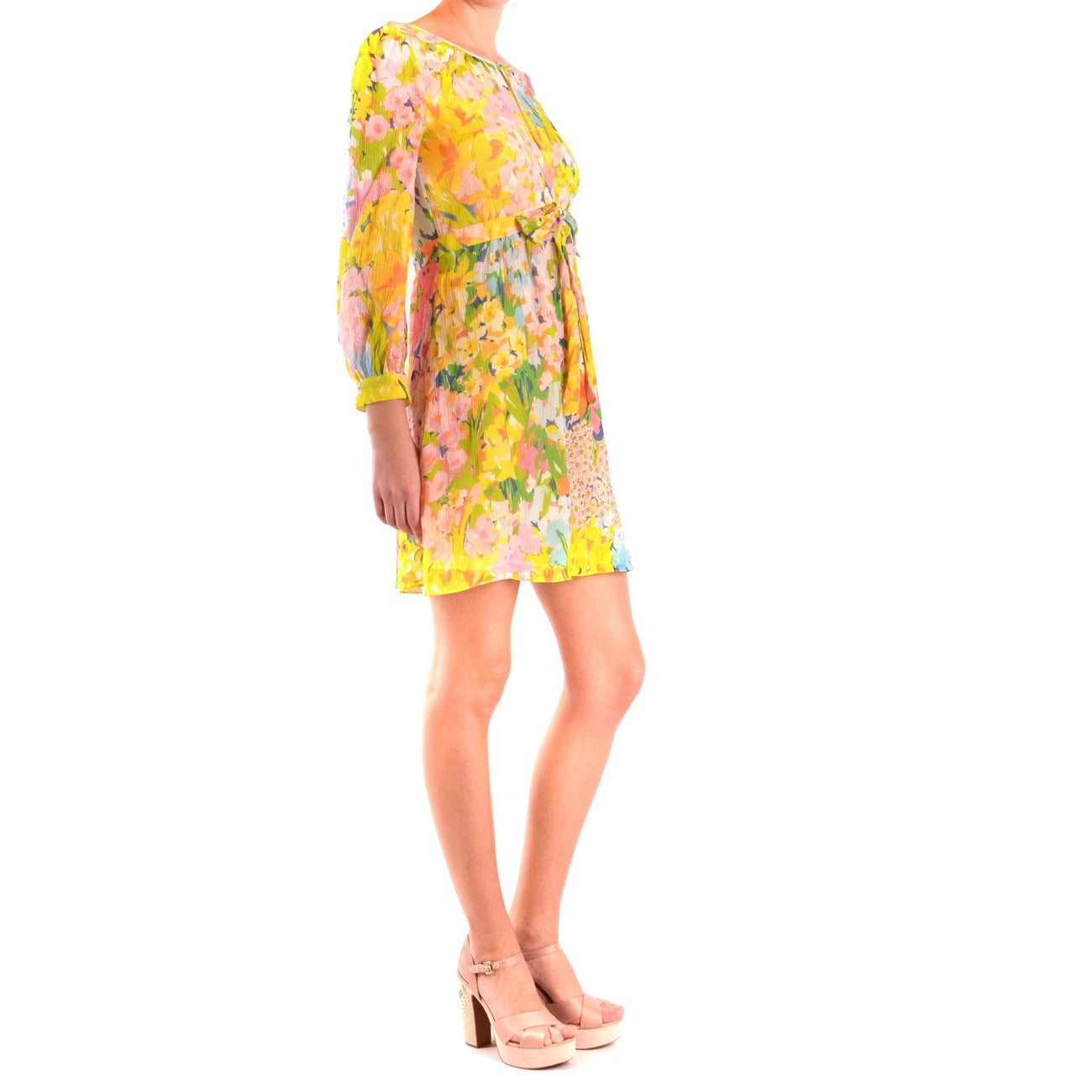 2440752 Boutique Moschino Abito Giallo Floreale Maniche Lunghe Donna