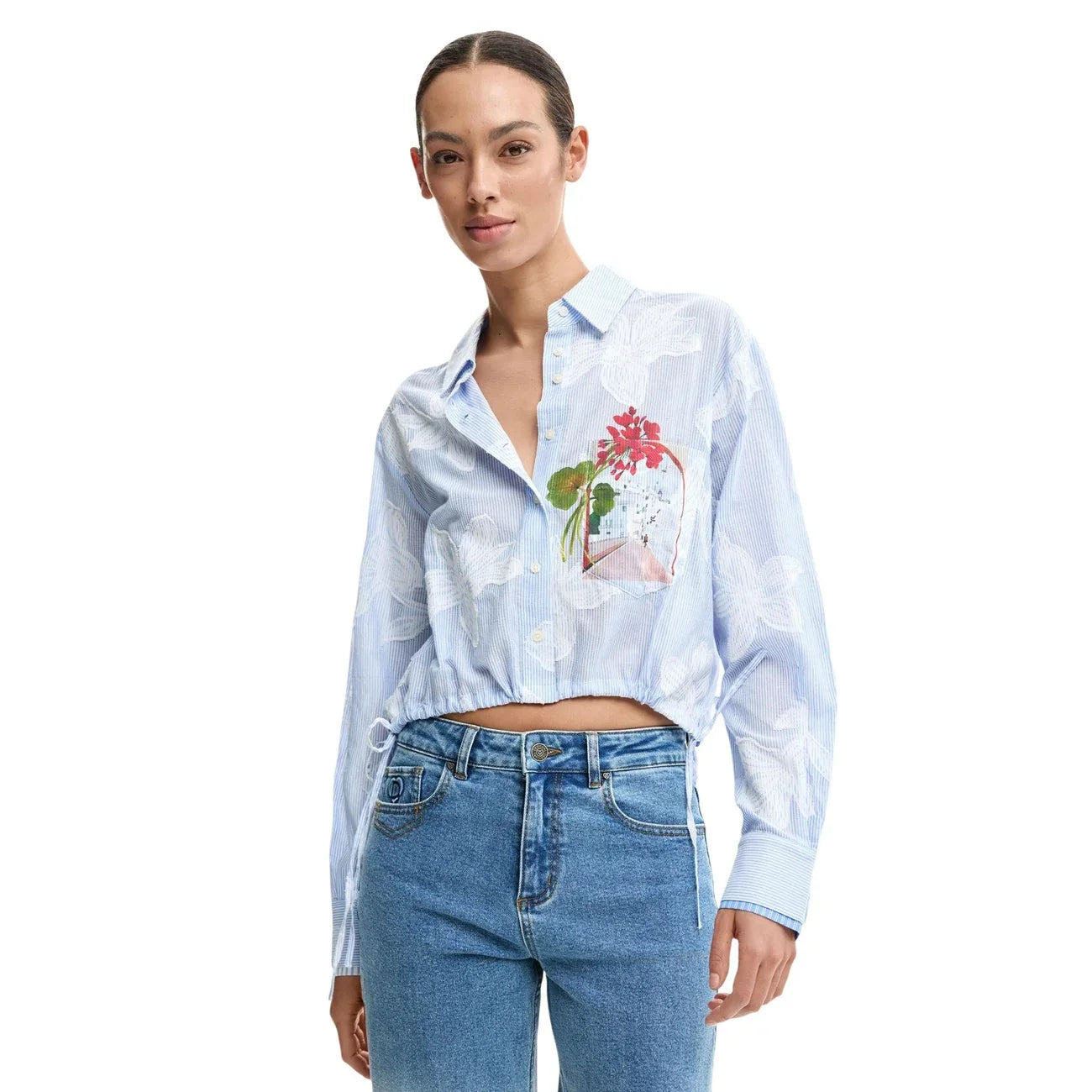 514676 Desigual Camicia Azzurra Floreale Donna