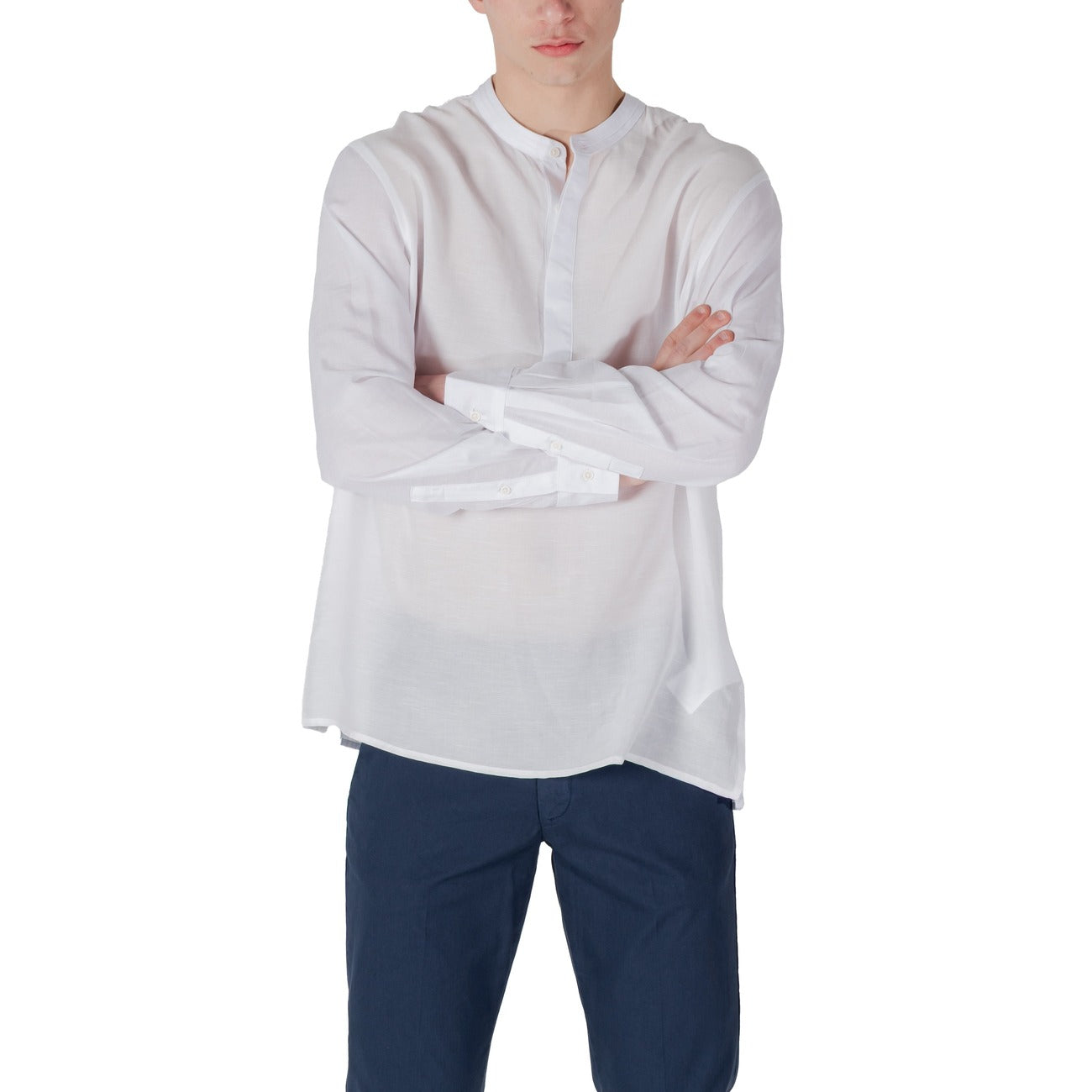 2417696 Antony Morato Camicia Bianca Lino Lyocell Colletto Coreana Uomo