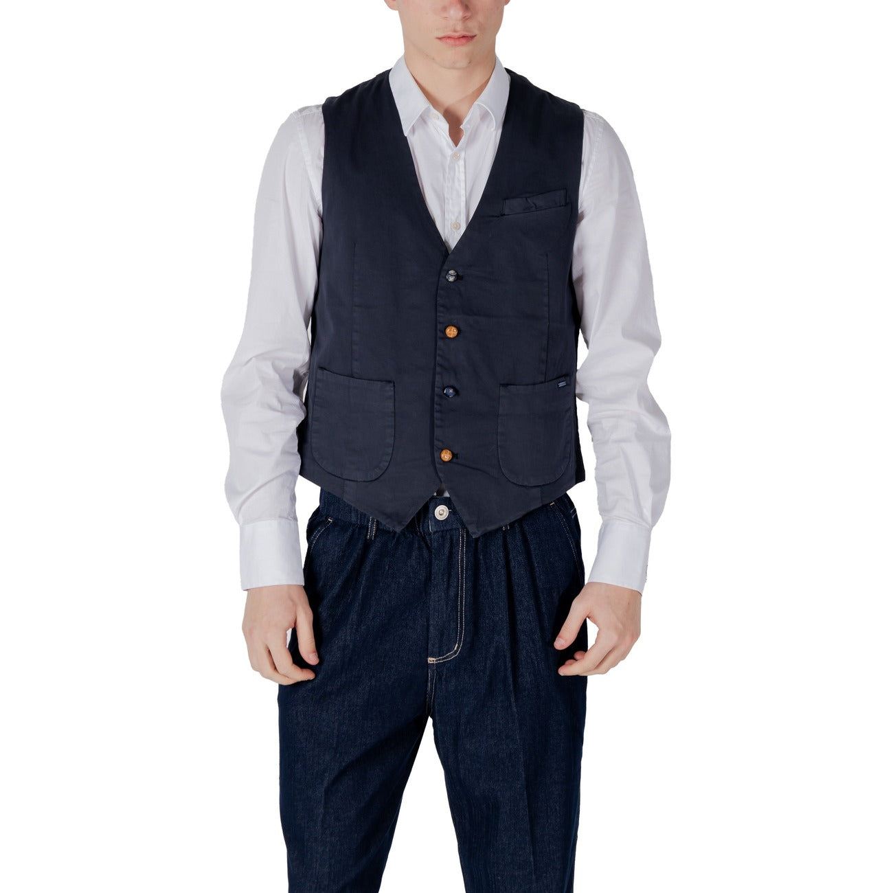 2417624 Gianni Lupo Gilet Blu Cotone Smanicato Uomo