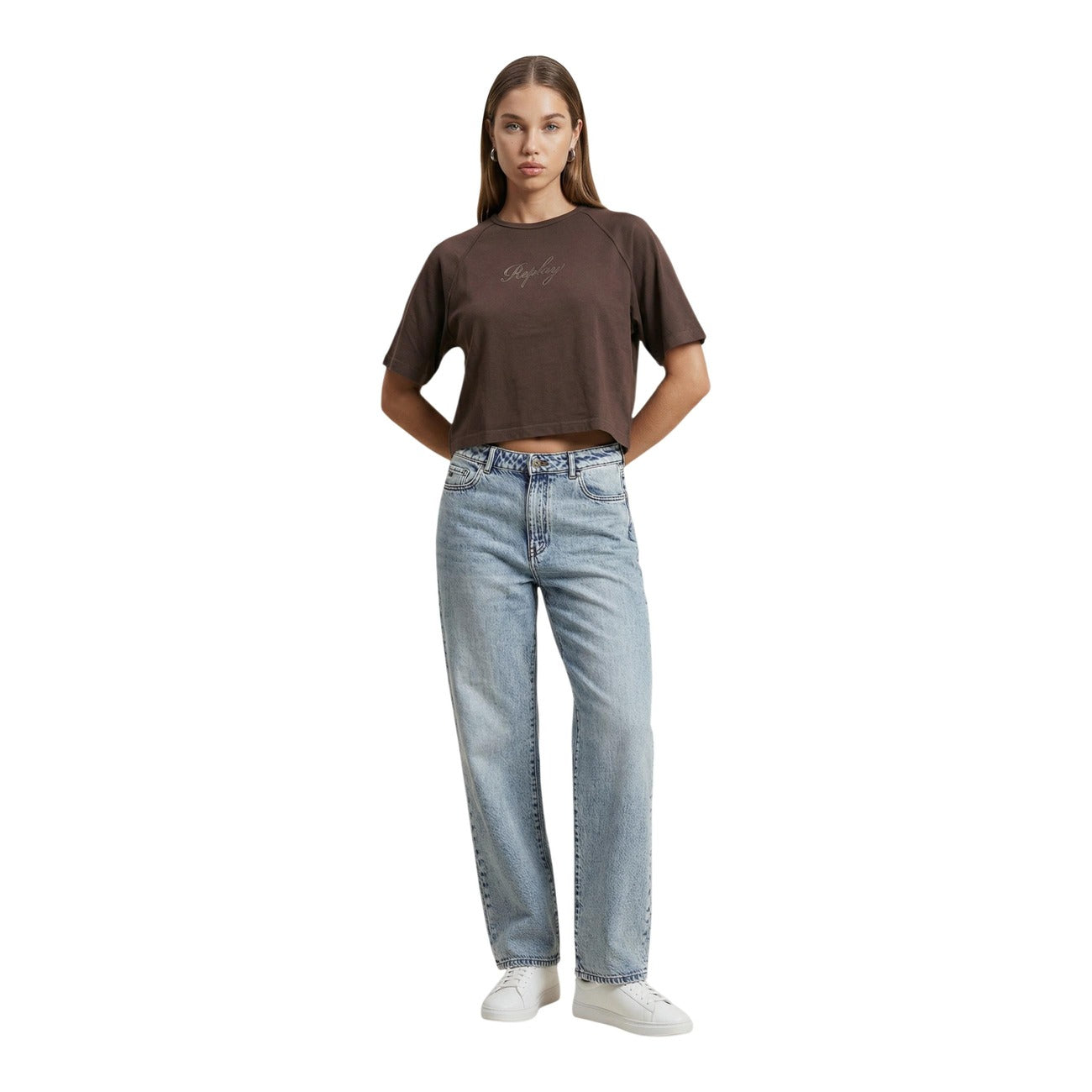 517200 Replay T-Shirt Marrone Maniche Corte Donna