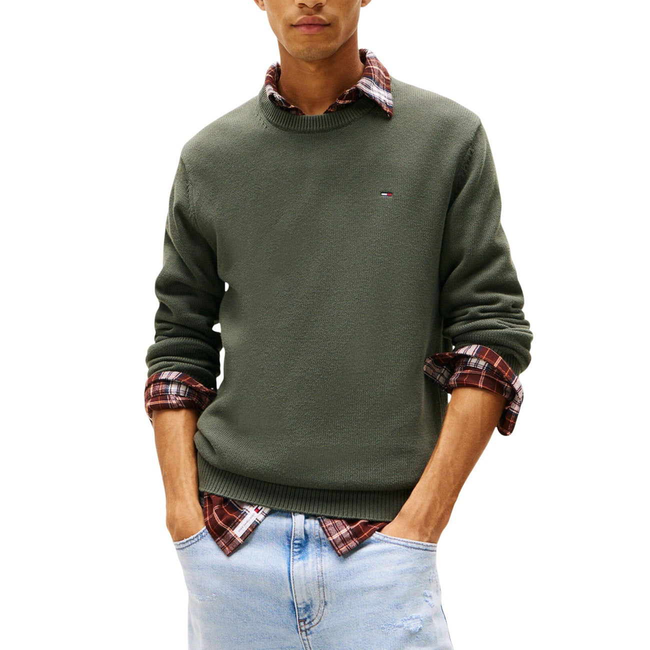 2447092 Tommy Hilfiger Jeans Maglia Verde Cotone Organico Uomo