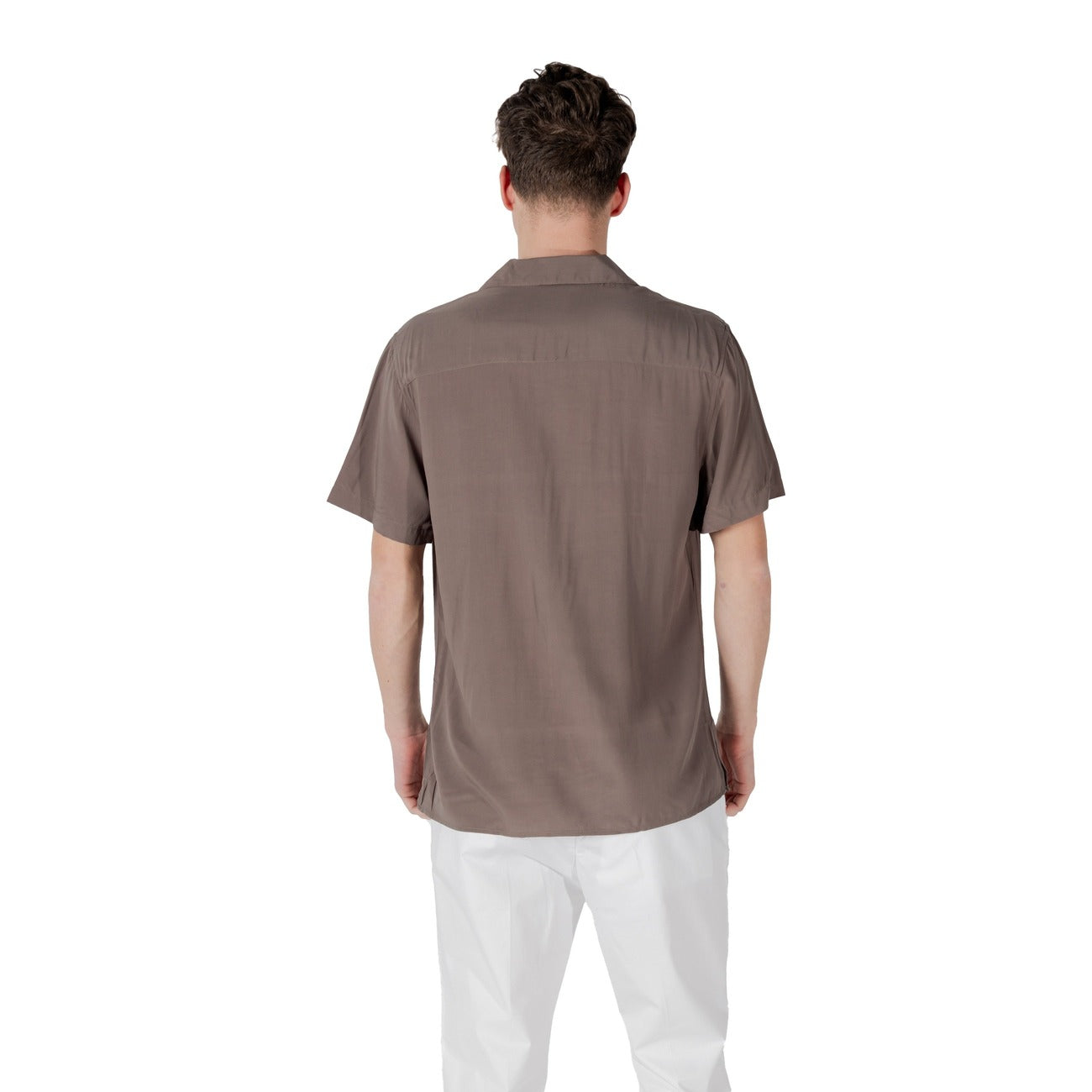 2417737 Gianni Lupo Camicia Marrone Viscosa Maniche Corte Uomo