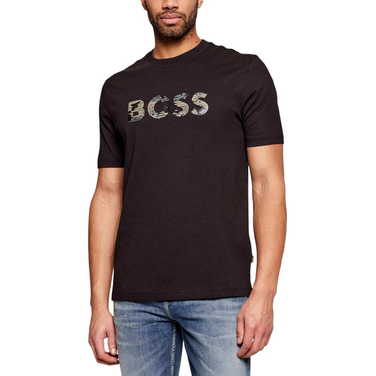 2449815 Boss T-Shirt Nera Stampa 100% Cotone Uomo