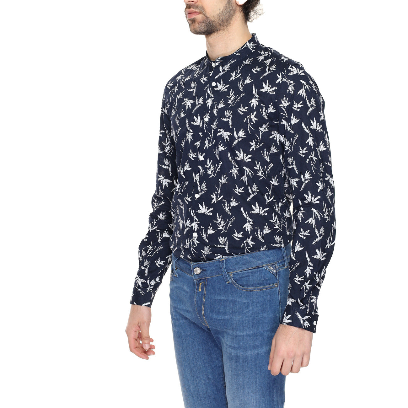 2218315 Antony Morato Camicia Blu Floreale Cotone Colletto Coreana Uomo