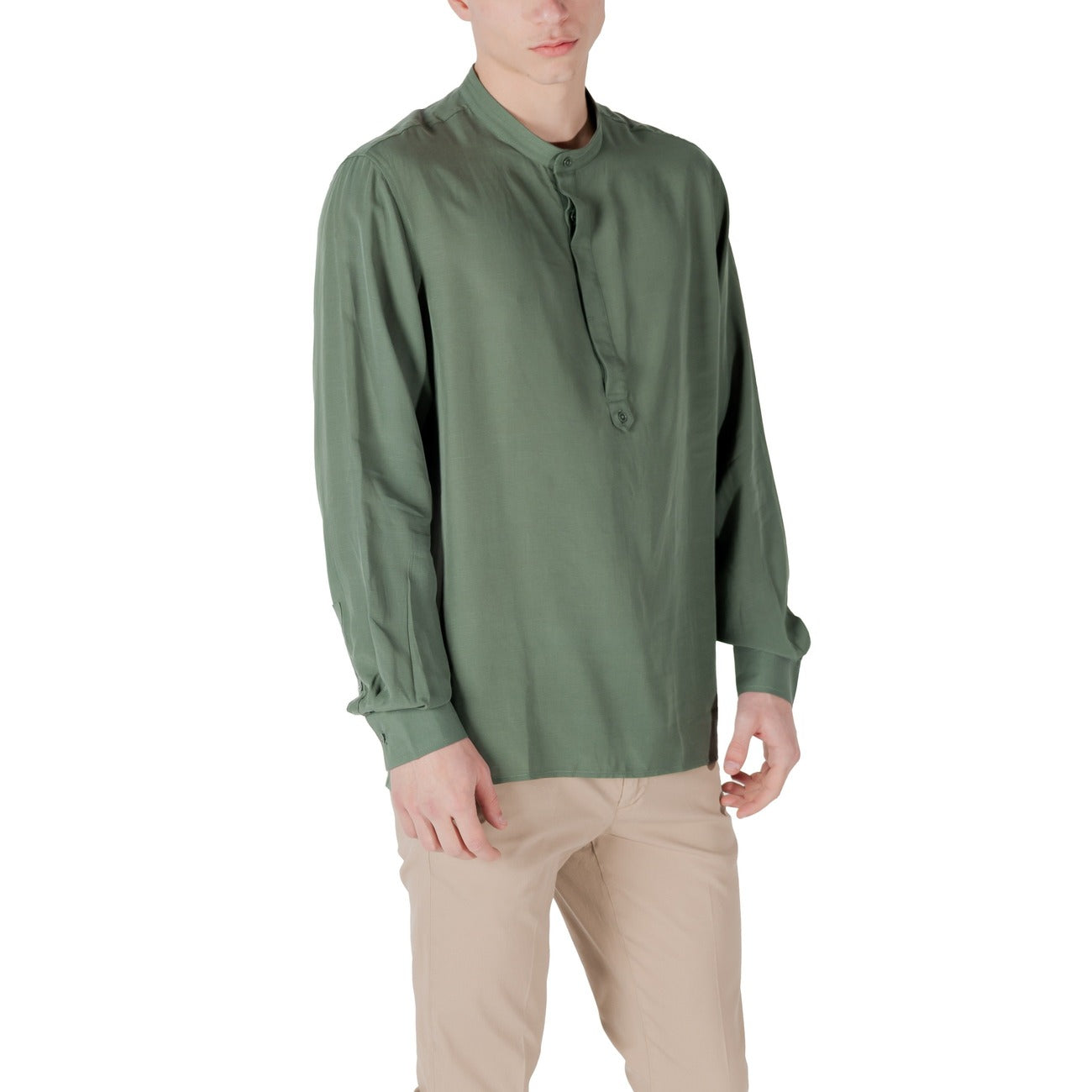 2417423 Antony Morato Camicia Verde Lyocell Lino Colletto Coreana Uomo