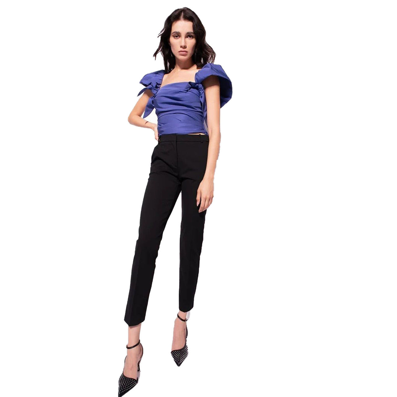 2422953 Pinko Pantaloni Neri Viscosa Tasche Donna