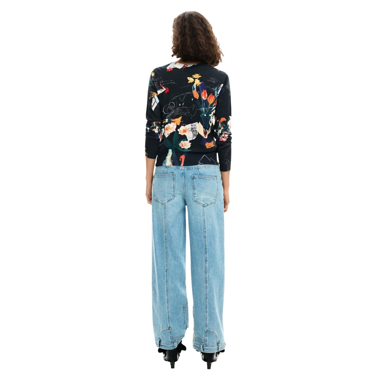 2453555 Desigual Maglia Donna Nera Stampa Viscosa Lino
