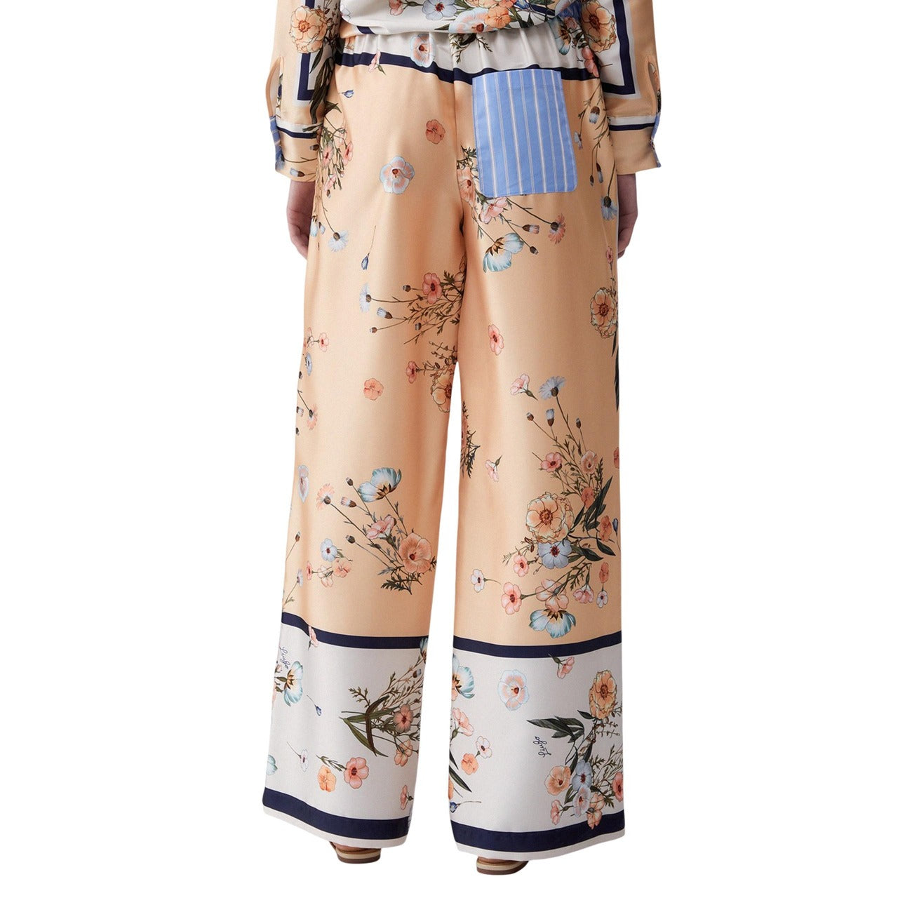2456121 Liu Jo Pantaloni Salmone Floreale Poliestere Lacci Donna
