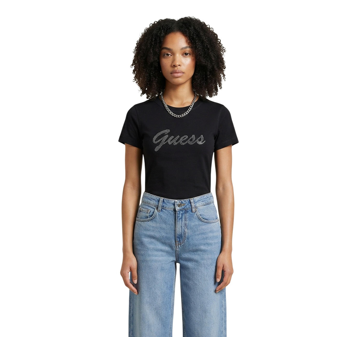2453348 Guess T-Shirt Nera Cotone Donna
