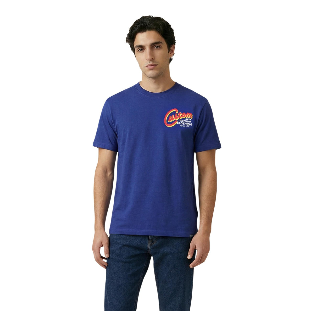 2456313 Replay T-Shirt Blu con Stampa Uomo