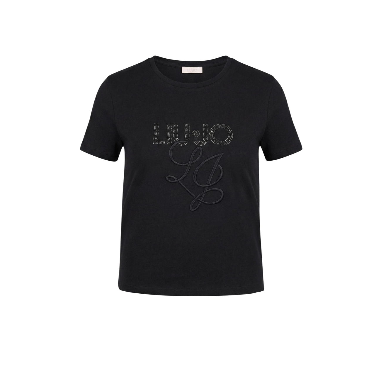 2456220 Liu Jo T-Shirt Donna Nera Cotone Stampa Strass