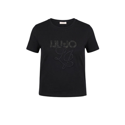 2456220 Liu Jo T-Shirt Donna Nera Cotone Stampa Strass