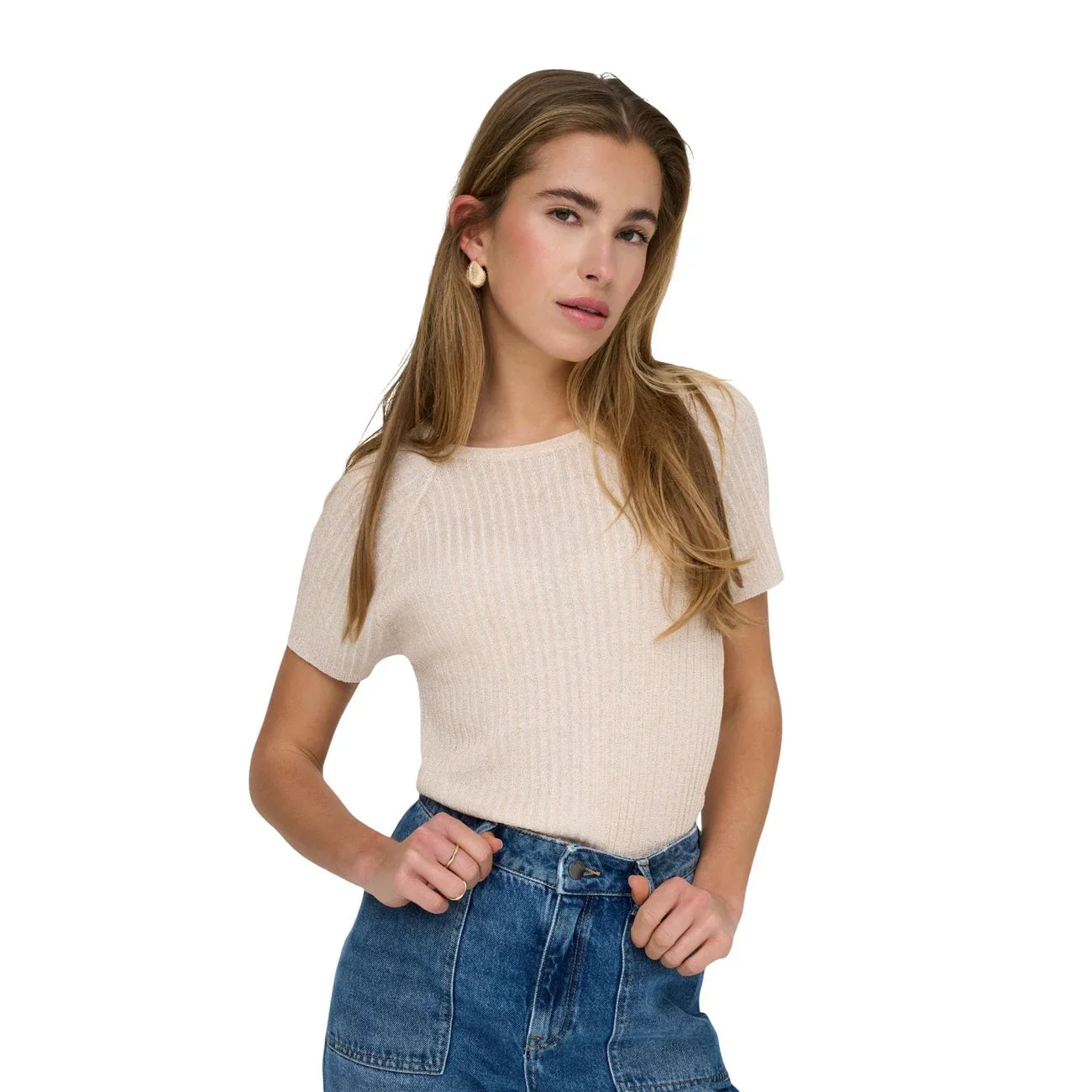 517446 Jacqueline De Yong T-Shirt Oro Maniche Corte Donna