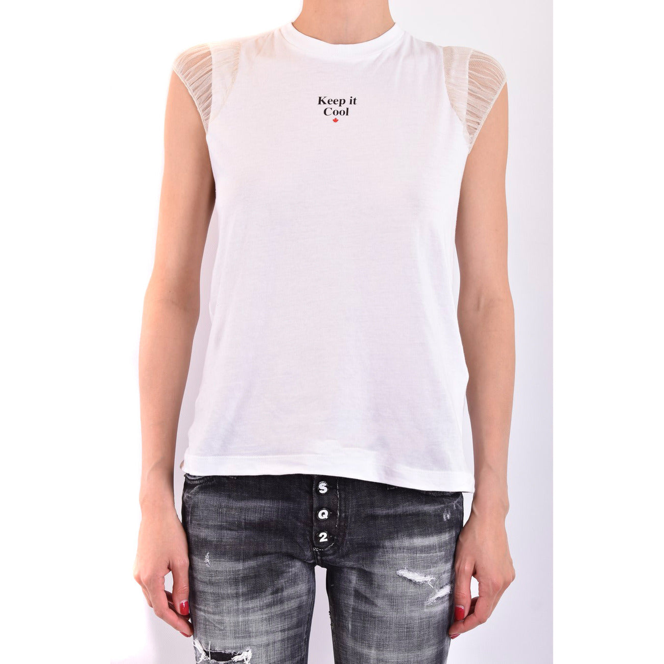 487101 Dsquared2 Canotta Bianca Stampa Donna