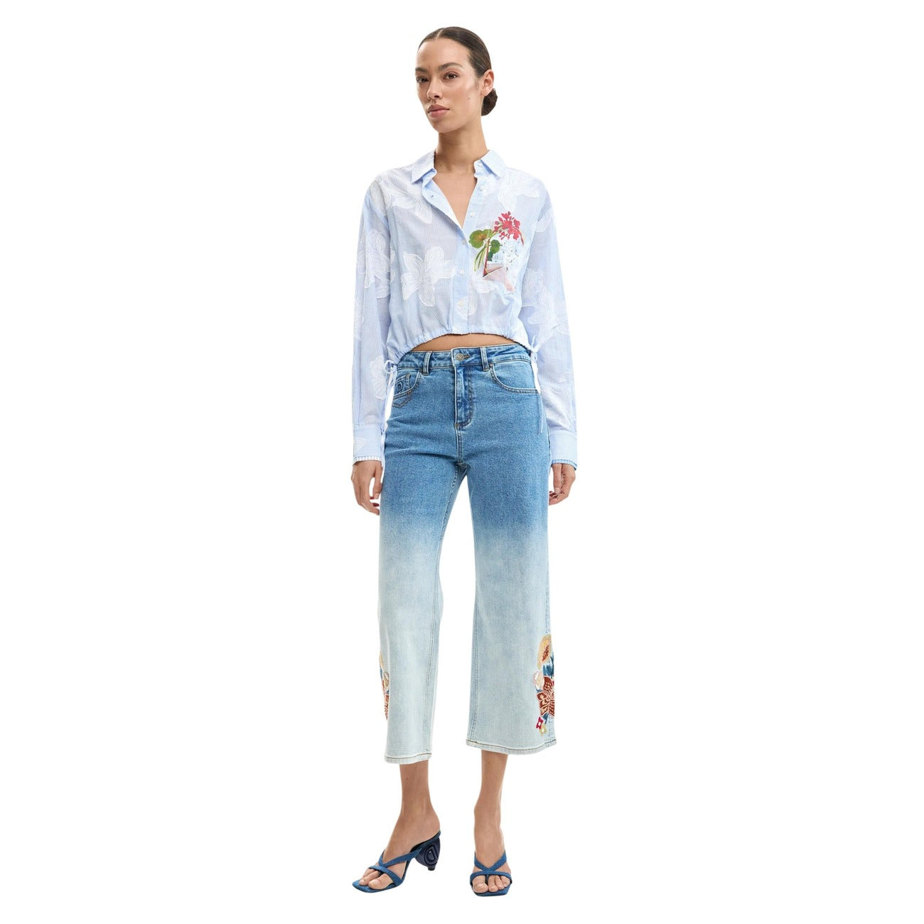 514676 Desigual Camicia Azzurra Floreale Donna