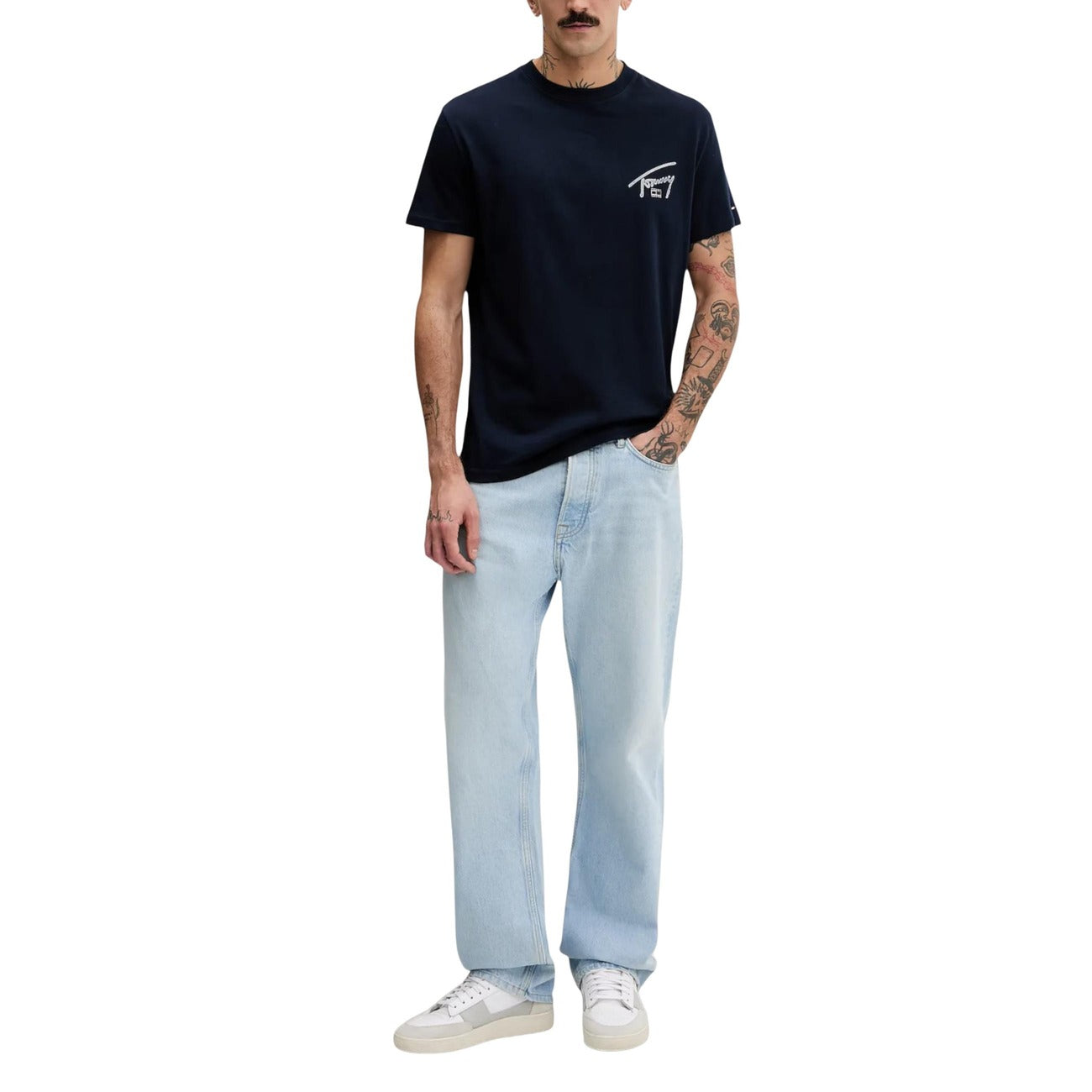 2447081 Tommy Hilfiger Jeans T-shirt Blu Stampa Cotone Organico Uomo